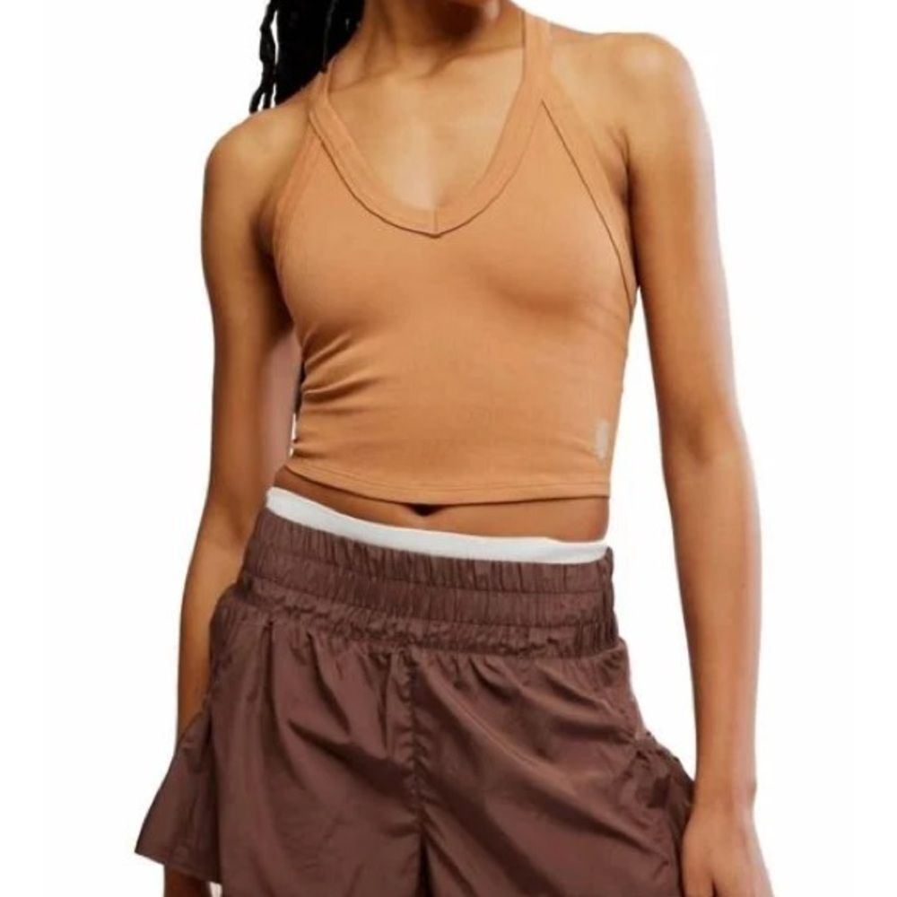 Free People Tan T-Back Halter Neck Crop Topu